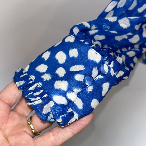 ba&sh Ruffle Bingo Giraffe Print Sheet Blouse Blue - Picture 11 of 12